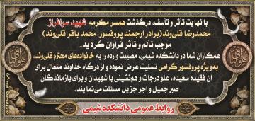 پیام تسلیت به جناب آقای پروفسور قلی وند